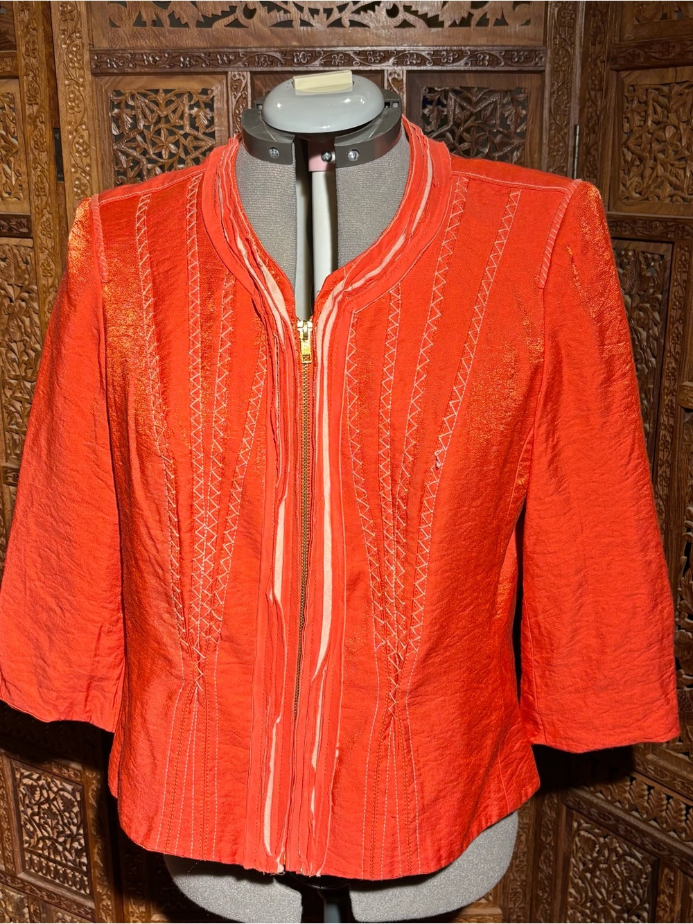 Katherine New York Vibrant Orange Embroidered Zip-Front Jacket